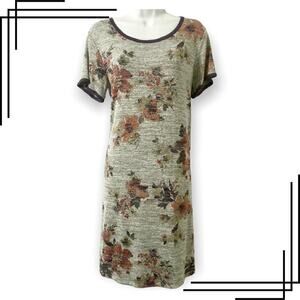 Market & Spruce Women's L Britta Gray Floral T-shirt Dress